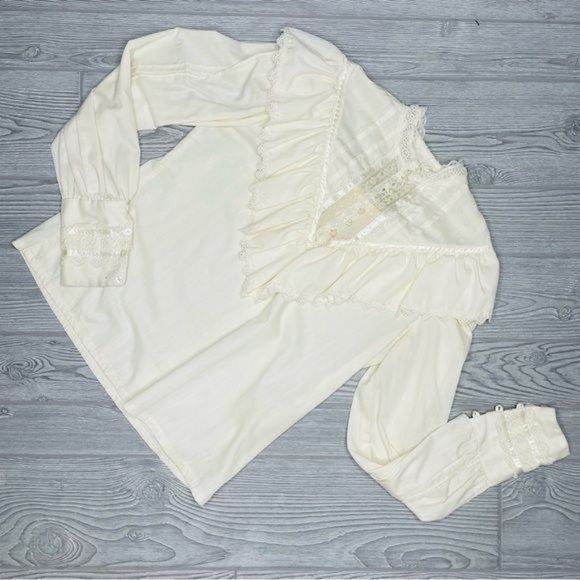 Vintage Victorian lace ruffle high collar blouse long sleeve shirt cottage core - Picture 6 of 6